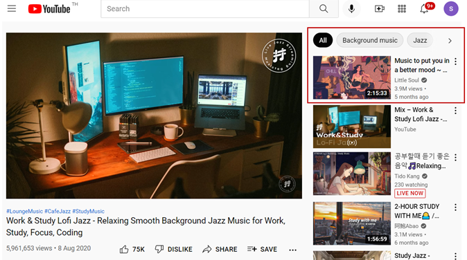 ตัวอย่างการแนะนำวิดีโอในแถบ Up Next
