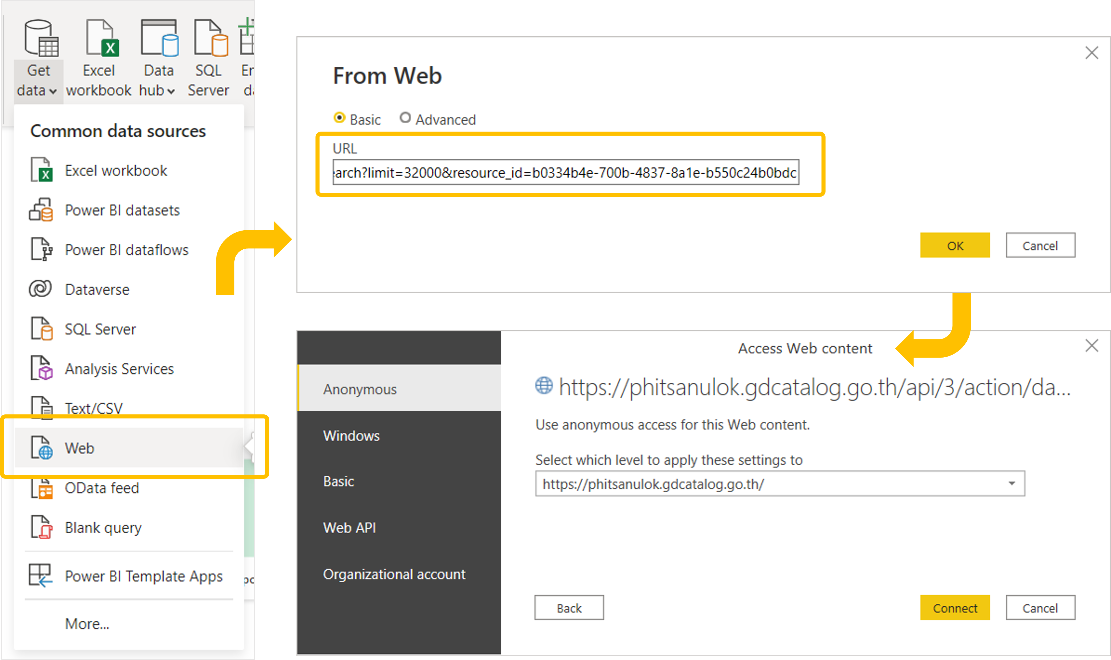 Import the data to Power BI using API
